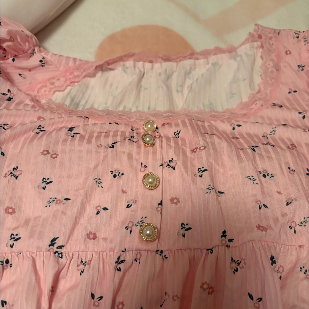 Pink Floral Button-Down Blouse